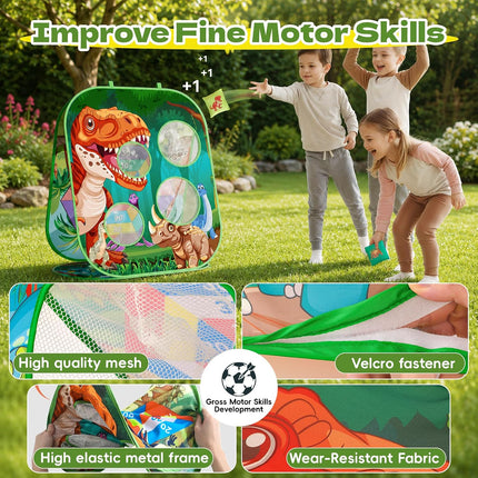 4 in 1 Dinosaur Bean Bag Toss Game Cornhole Dart Board Kids Outdoor Toy