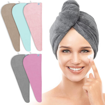 5 Pack Microfiber Hair Towel Wrap Women Quick Dry Turban Elastic Loop Set