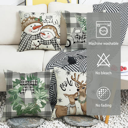 4PCS Xmas Pillow Covers 18x18 – Merry Christmas Plaid Farmhouse Throw Pillow Cases