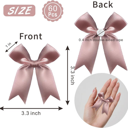 60PCS Rose Gold Satin Ribbon Bows 3.3 Inch Premium Gift Wrap Decorations