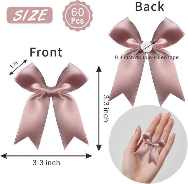 60PCS Rose Gold Satin Ribbon Bows 3.3 Inch Premium Gift Wrap Decorations