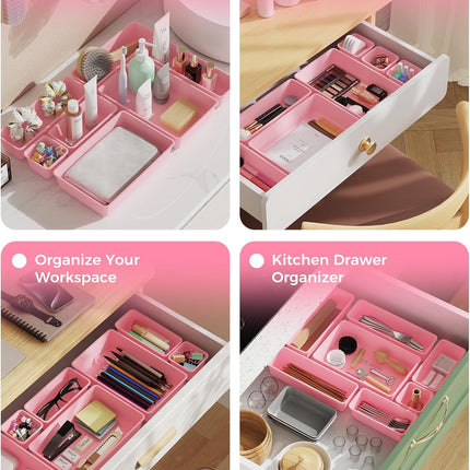 25 PCS Plastic Drawer Organizer Set, 4 Sizes Vanity Makeup & Storage Trays