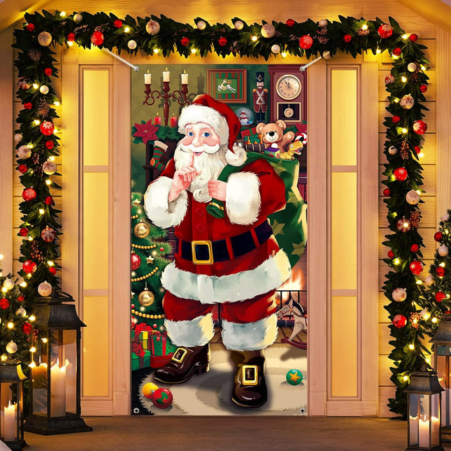 Christmas Door Cover Decoration – Santa Claus Front Door Banner for Xmas