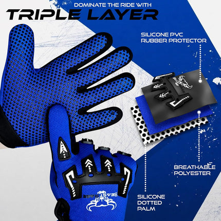 Youth Motocross Gloves for BMX Dirt Bike, Non-Slip Grip, Breathable Lightweight Gear