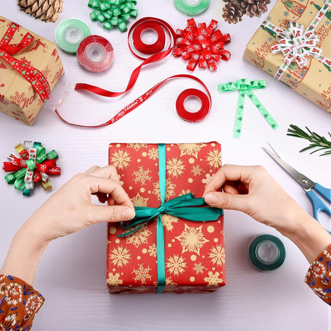 Christmas Grosgrain Ribbon – 60 Yards Silver & Gold Glitter for Gift Wrap