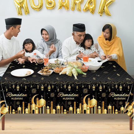 3-Pack Ramadan Plastic Tablecloths – 54x108 Inch Disposable Eid Mubarak Party Decor