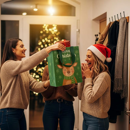 24-Pack 10" Christmas Gift Bags – Medium Reusable Totes with Tissue Paper