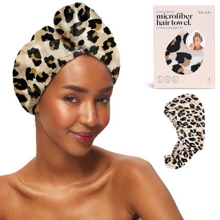 Microfiber Hair Towel Wrap for Women – Quick Dry, Anti-Frizz, Leopard