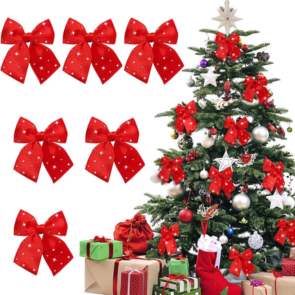 Red Velvet Christmas Bows – 6PCS Small Ribbon Wreath Bows for Home & Front Door Decorations