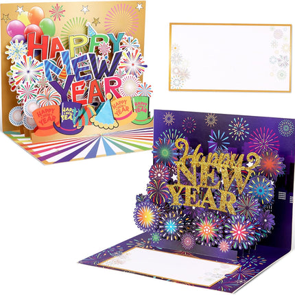 2-Piece 3D New Year Greeting Cards – Pop-Up Handmade Cards with Envelope
