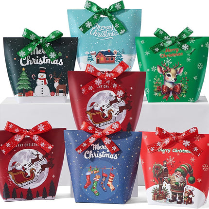 24PCS Christmas Treat Boxes with Ribbons – 6 Pattern Gift Favor Bags