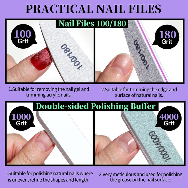 Nail Prep Care Kit, Manicure Pedicure Set with Nail Files, Buffers, Cuticle Nippers & Tools