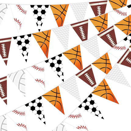 5 Pack Sports Party Banners with 60 Triangle Flags Soccer Football Birthday Decorations