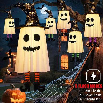 3-Pack Halloween Hanging Ghost String Lights, Glowing Witch Hat, 3 Modes, Outdoor