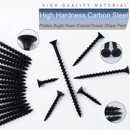166 pcs Drywall Screws Assortment Kit – High Hardness, Phillips Drive, 6 Sizes