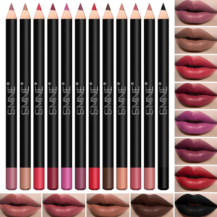 12 Colors Matte Lip Liner Pencil Set High Pigment Long Lasting Makeup