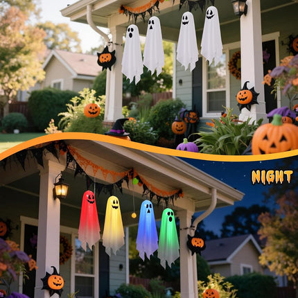 4-Pack Light-Up Hanging Ghosts, Halloween Haunted House Decor for Indoor & Outdoor
