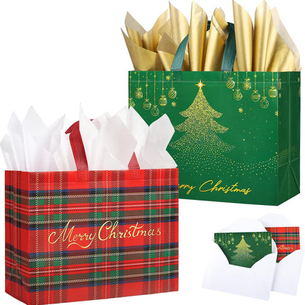 2 Pack 13" Large Christmas Gift Bags – Reusable Non-Woven Tote with Handles
