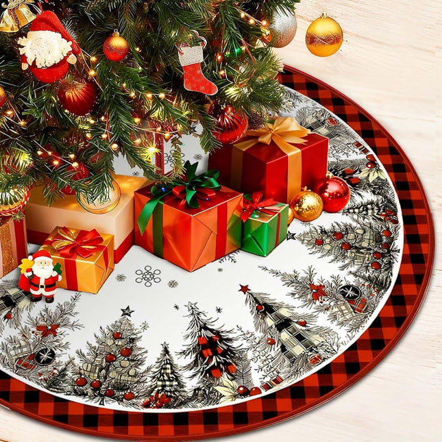 48" Christmas Tree Skirt – Rustic Plush Snowflake Pine Tree Design for Holiday Décor