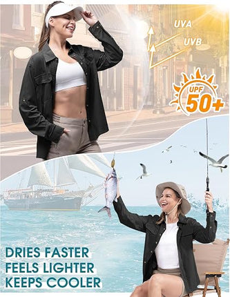 Women's UPF 50+ UV Sun Protection Shirt Quick Dry Long Sleeve for Hiking Fishing Travel