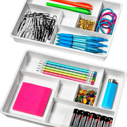2-Pack 6-Compartment Drawer Organizers – Plastic Storage Trays for Gadgets