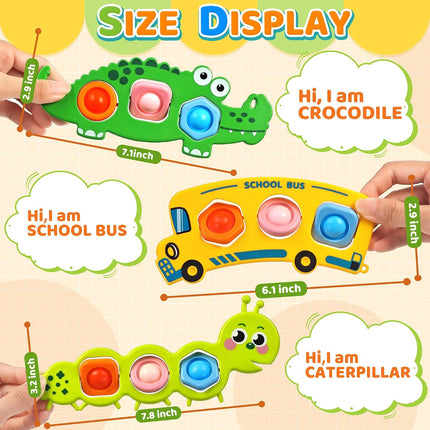 3PC Pop It Fidget Sensory Toys for Toddlers, Airplane Travel Activities, Ages 1-3