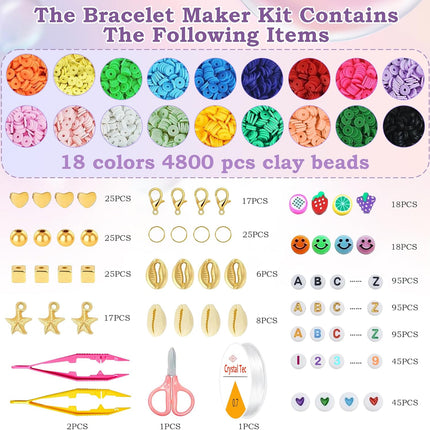 5300 Clay Beads Bracelet Kit – Stocking Stuffer Arts & Crafts Gift for Kids 8-12