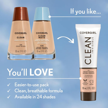 Clean Invisible Foundation 1oz, Classic Ivory, Dewy Glowy Buildable Vegan Makeup