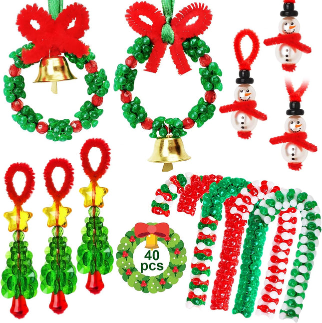 40PCS Christmas Beaded Ornament Craft Kit Wreath Snowman Tree Candy Cane