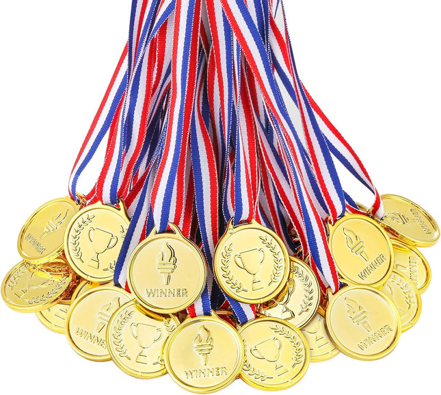 Gold Plastic Medals for Kids, Winner Award Prizes for School Sports Games, 100 PCS