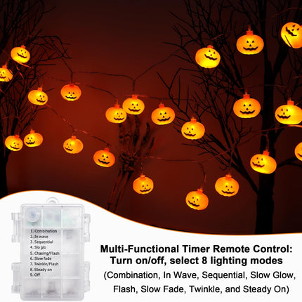 20FT Halloween String Lights, 30 LED 3D Pumpkin Lights, 8 Modes, Waterproof Decor