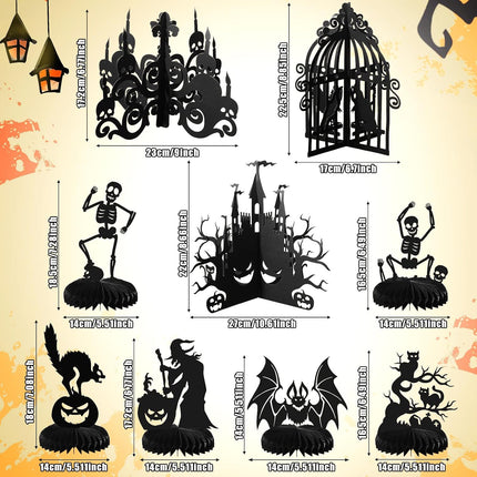 9-Piece Halloween Honeycomb Centerpieces, Skull Ghost Pumpkin Witch Bat Party Decor