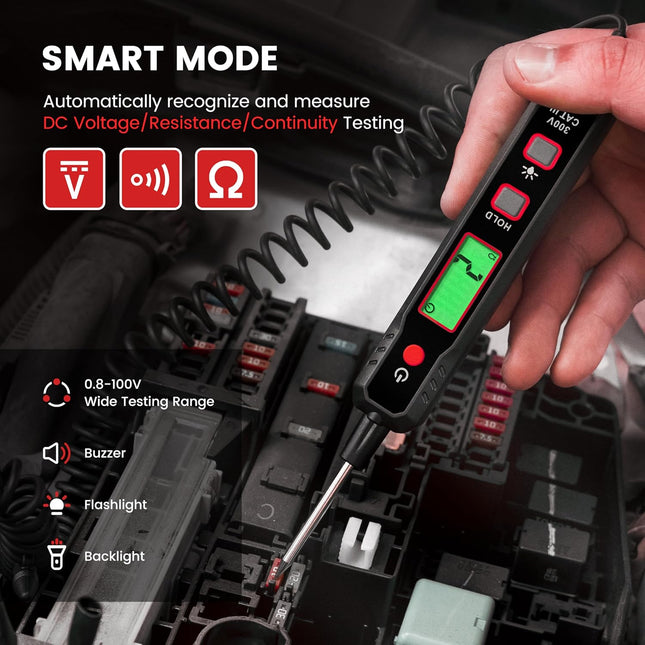Smart Automotive Test Light – 0.8V-100V, Buzzer Circuit Tester, Flashlight, Sharp Probe