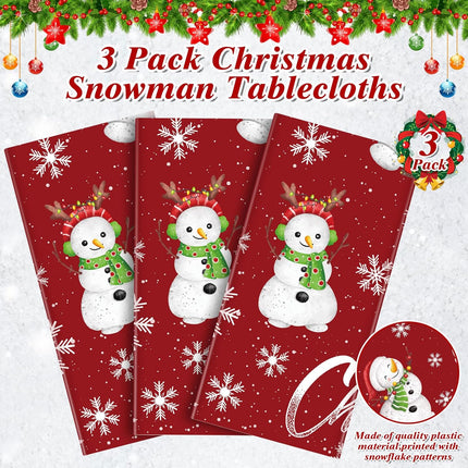 3-Piece Snowman Tablecloth Set 54 x 108 Inch Plastic Christmas Table Covers Rectangles