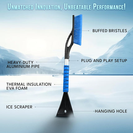 27" Car Snow Brush & Ice Scrapers (2 Pack), Scratch-Free Bristle, Aluminium Body
