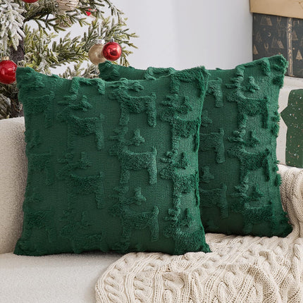 2-Pack Dark Green Christmas Throw Pillow Covers – Reindeer and Winter Holiday Decor