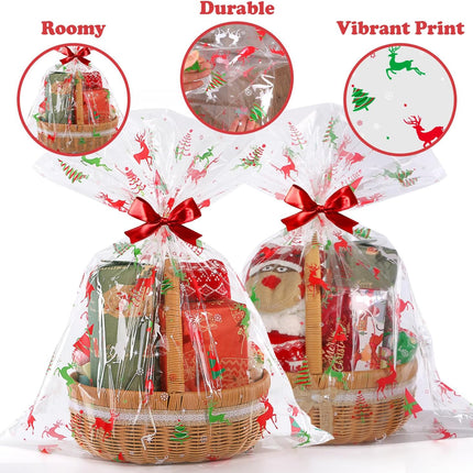 10PCS Christmas Cellophane Gift Bags – 24x30" Clear Holiday Wrapping