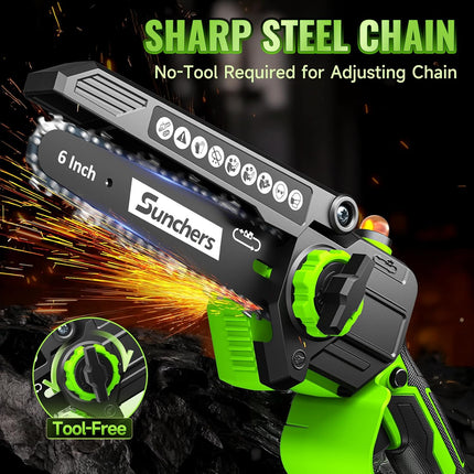 6” Mini Cordless Chainsaw – Electric Handheld Saw with 2 Batteries & Oiler