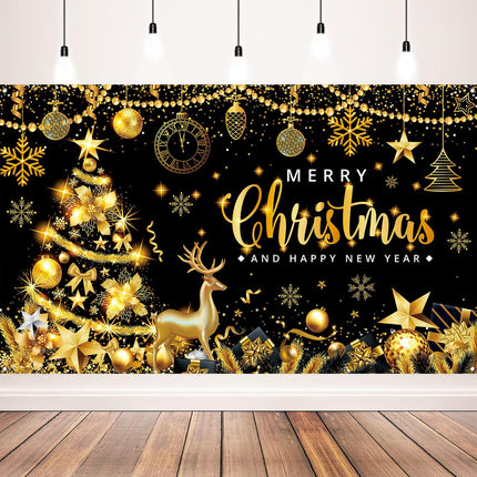 Black Gold Christmas & New Year Banner – 71x43in Party Decoration