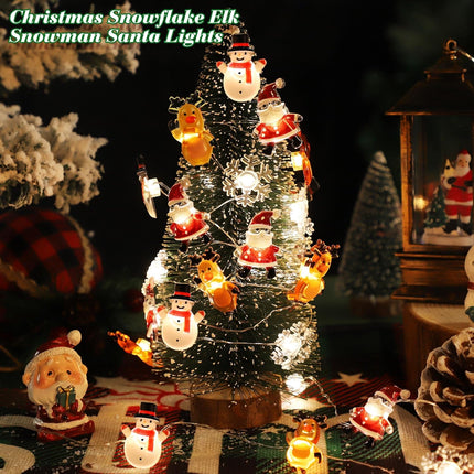 10ft Christmas String Lights – Battery Santa, Snowflake & Elk Decorations