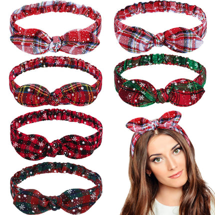 Christmas Headbands – Red Plaid Snowflake Bow Hairband for Girls & Women