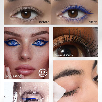 Black Waterproof Mascara & Eyeliner Set 5D Silk Fiber Volume Lengthening