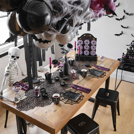 Halloween Black Lace Spider Web Table Runner, 18x72in Gothic Party & Home Decor