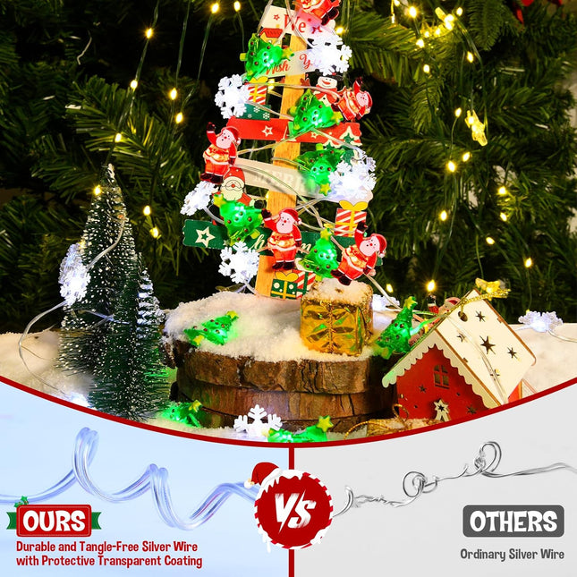 Christmas String Lights, Santa Claus & Snowflake Lights with Timer, Battery-Operated for Indoor Decor