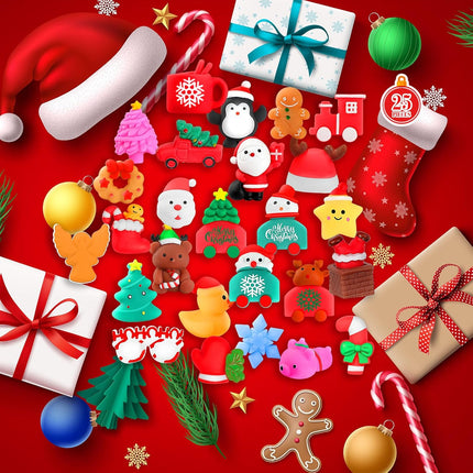 25-Pack Christmas Mochi Squishy Toys – Kawaii Animals Party Favors