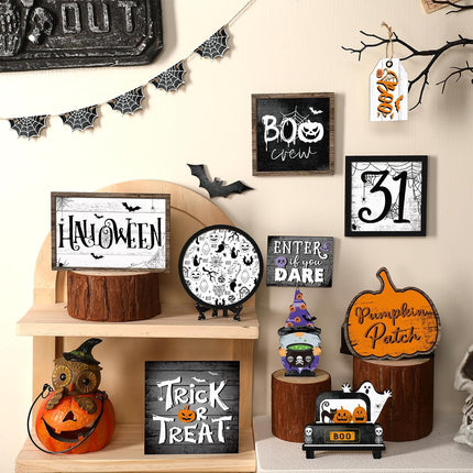 14-Piece Halloween Tiered Tray Decor, Ghost Pumpkin Wood Signs, Rustic Farmhouse