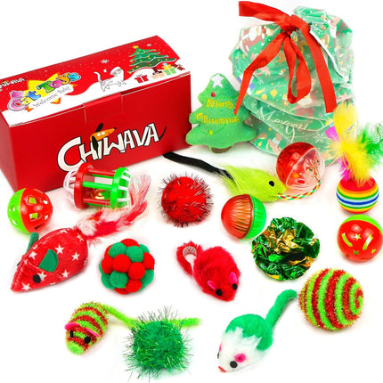 17-Pack Christmas Cat Toy Set – Assorted Interactive Kitten Toys