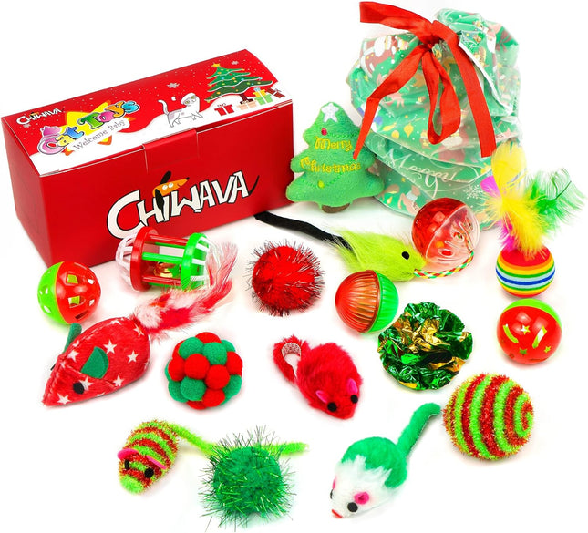17-Pack Christmas Cat Toy Set – Assorted Interactive Kitten Toys
