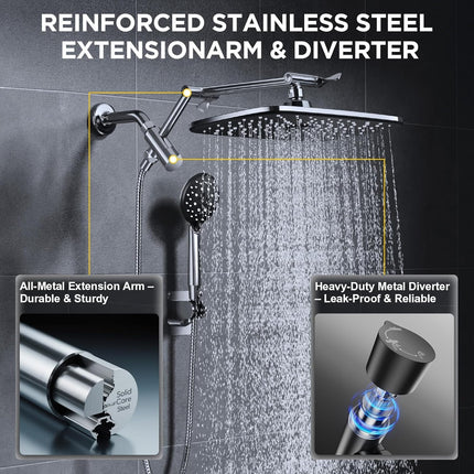 Wide Rainfall Shower Head with Handheld High Pressure Detachable Combo