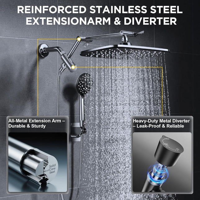 Wide Rainfall Shower Head with Handheld High Pressure Detachable Combo